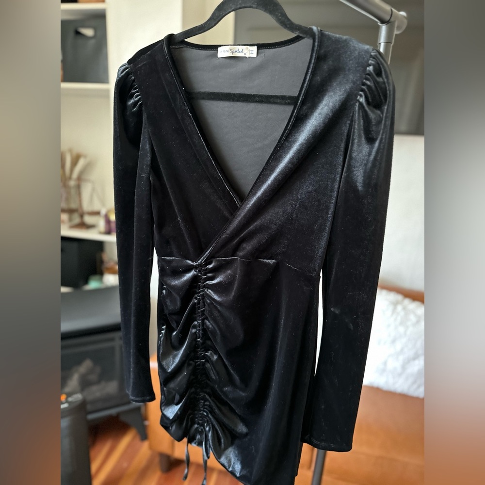 SPOILED brand velvet long sleeve front tie mini dress